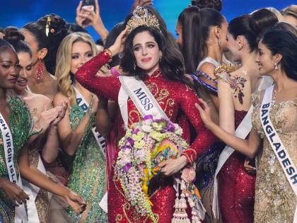 Miss Mexico Fatima Bosch (centre), is celebrated by other contesters after winning the 2025 Miss Universe pageant in Nonthaburi, north of Bangkok,Thailand.