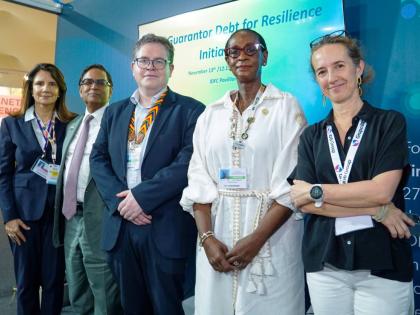 From left: Ana Toni, COP30 executive director; Avinash Persaud, special advisor to the President of IDB; Jorge Concha, director of Green Operations and Financing at CAF; Valerie Isaac, division chief, Environmental Sustainability Unit at the Caribbean Dev