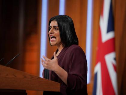 British Justice Secretary Shabana Mahmood speaks in the No. 9 Downing Street Media Briefing Room, in Westminster, London, May 14, 2025. (Yui Mok/PA via AP)
