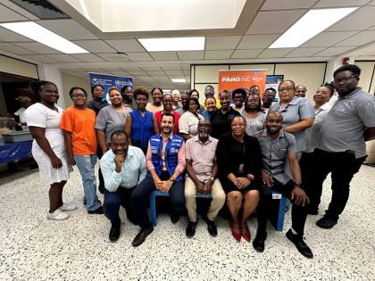 A team of healthcare workers from the Ministry of Health and Wellness and the South East Regional Health Authority at their psychological first aid training in Kingston on November 12.
