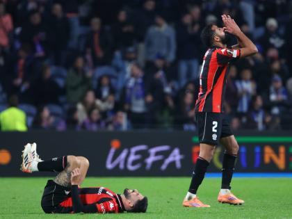 Nice’s Morgan Sanson (left) and Ali Abdi react at the end of the Europa League opening phase football match against FC Porto in Porto, Portugal on Thursday, November 27.