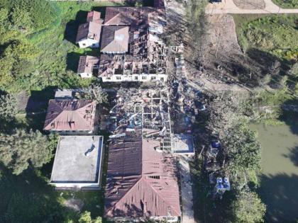 In this aerial photo provided by Wai Hun Aung, damaged buildings are seen at the hospital that was allegedly hit by a military air strike in Mrauk-U township in Rakhine state, Myanmar on December 11, 2025. 