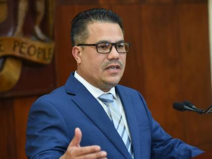 Minister without portfolio in the Ministry of Economic Growth and Job Creation, Matthew Samuda, speaking at a post-Cabinet press briefing at Jamaica House on February 26, 2025. 