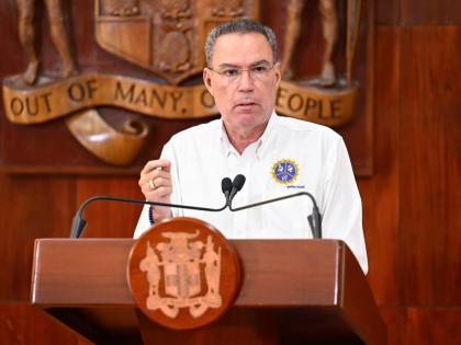 Energy, Transport and Telecommunications Minister, Daryl Vaz, addressing a  post-Cabinet press briefing on Hurricane Melissa recovery activities at Jamaica House on December 10,2025.