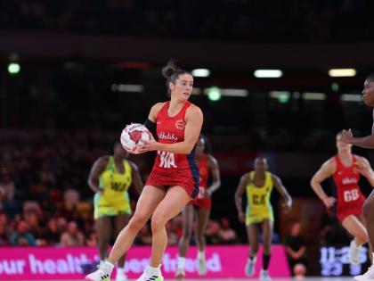 Action between Jamaica’s Sunshine Girls and England’s Roses in the Horizon Vitality Netball series inside the Copper Box Arena yesterday.