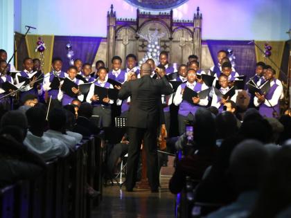 The Kingston College Chapel Choir in action at the St Augustine Chapel on the school’s North Street campus on Sunday.