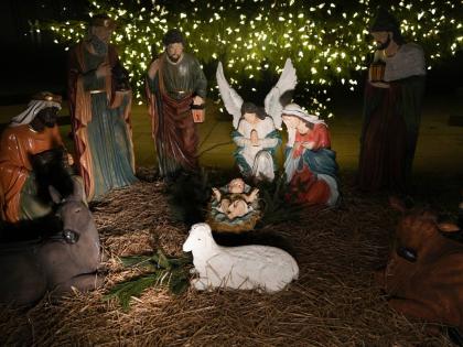 
A Nativity scene is illuminated by a Christmas tree on Payrow Plaza in Bethlehem, Pennsylvania, known as ‘Christmas City, USA’, on December 1, 2024.