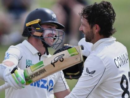 New Zealand captain Tom Latham (left) and Devon Conway scored centuries for the second time in the match to put New Zealand in firm control of the third Test.