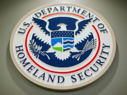 The Department of Homeland Security logo is seen during a news conference in Washington, February 25, 2015.