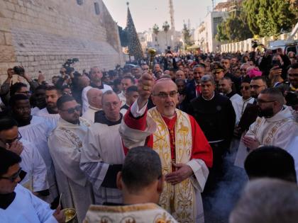 Latin Patriarch Pierbattista Pizzaballa, the top Catholic clergyman in the Holy Land, arrives at the Church of the Nativity, traditionally believed to be the birthplace of Jesus, on Christmas Eve, in the West Bank city of Bethlehem on December 24, 2025.