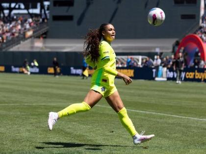 Washington Spirit’s forward Trinity Rodman runs for a ball during the first half of a NWSL match against Bay FC on Saturday, August 23, 2025, in San Francisco. 