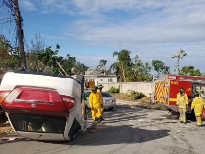 The Nissan Tiida involved in a crash that left the driver, Christopher Clarke, dead after the vehicle crashed into a wall and overturned in the Rose Mount community of Montego Bay, St. James on December 27, 2025. 