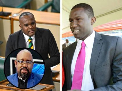 State Minister in the Office of the Prime Minister, Senator Abka Fitz-Henley (left), and Opposition Spokesperson on Sports Wavell Hinds. 