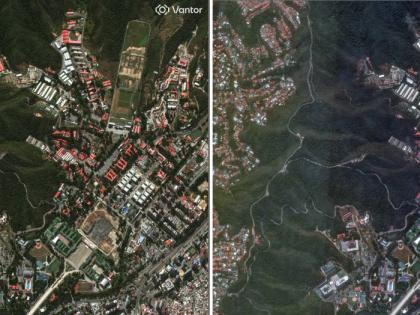 This satellite image provided by Vantor shows )from left) the Fuerte Tiuna neighborhood of Caracas, Venezuela, on December 22, 2025 and Fuerte Tiuna neighborhood after US strikes on Saturday.