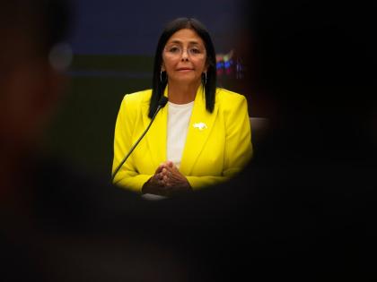 
Venezuelan Vice President and Oil Minister Delcy Rodriguez gives a press conference at the Miraflores presidential palace in Caracas, Venezuela, last March.