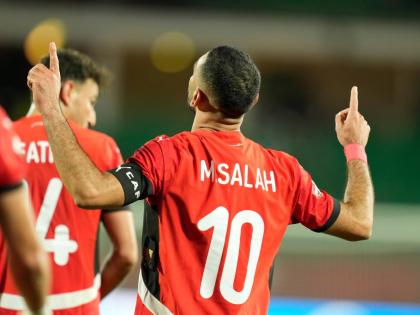 Egypt’s Mohamed Salah celebrates after scoring his side’s third goal during the Africa Cup of Nations round-of-16 football match against Benin in Agadir, Morocco, yesterday.