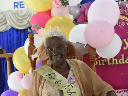 Gertrude Morrison celebrates her 100th birthday at the Philgrim Church of God in Robertsfield, Mavis Bank, St Andrew.