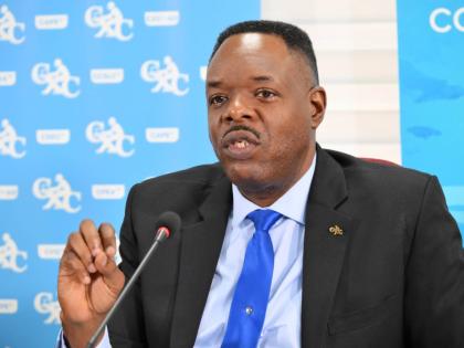 Caribbean Examinations Council (CXC) Registrar and Chief Executive Officer, Dr. Wayne Wesley, addressing a CXC press conference at the Overseas Examinations Commission (OEC) in St Andrew on January 7, 2025.