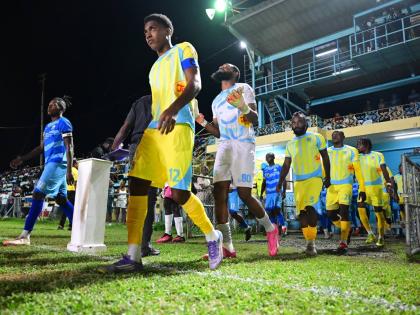 Waterhouse FC players take to the Drewsland field during a Jamaica Premier League match against Molynes United on December 28,2025.