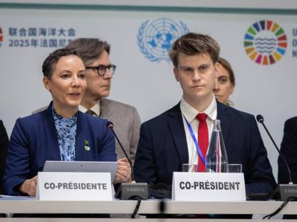 Jamaica’s Minister of Foreign Affairs and Foreign Trade, Senator Kamina Johnson Smith co-chairs a high-level panel at the Third United Nations Ocean Conference, alongside Iceland’s minister of the environment, energy and climate, Jóhann Páll Jóhanns