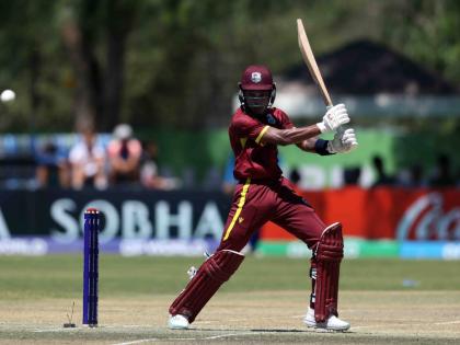 West Indies U19 wicketkeeper-batsman Jewel Andrew plays a shot square of the wicket during an innings of 57 against Afghanistan at the ICC U19 World Cup at the High performance Oval in Windhoek, Namibia, yesterday.