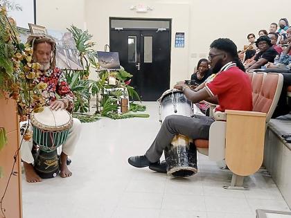 Drumming formed part of the formal proceedings at the celebration of life for Kenya‑born artist Mazola wa Mwashighadi.