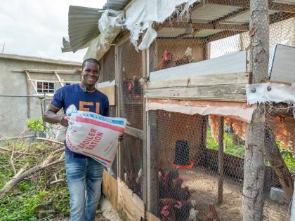 Nickoy Brady, a poultry farmer from Salt Spring, St James, works to restart his livelihood following Hurricane Melissa through Project STAR’s Business Restart Programme.