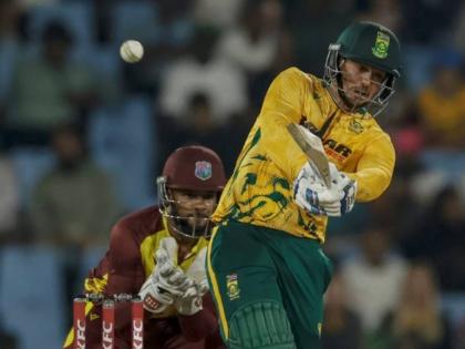 Quinton de Kock on the go during his match-winning century against West Indies in the second T20I.