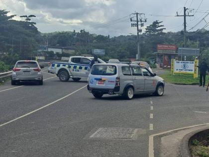 Police diverting traffic as personnel response to a security issue at Port Antonio High School in Portland on January 30.