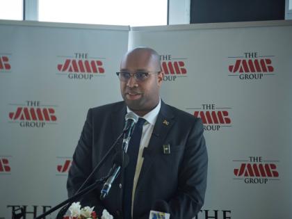 Delano Seiveright, state minister in the Ministry of Industry Investment and Commerce, addresses members of the Montego Bay business community during the JMMB Group Thought Leadership Breakfast held recently at the S Hotel in Montego Bay, St James. 
