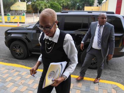 Minister of Finance and the Public Service Fayval Williams arriving at Gordon House to close out the 2025-26 Budget Debate in Parliament.