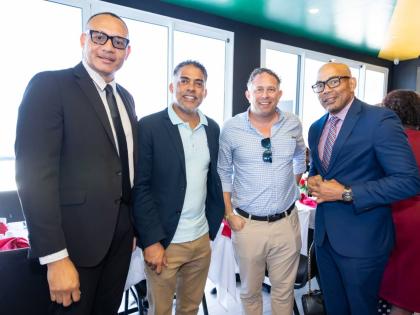 From left: Alwayne Cousins, country chief partnership officer, JMMB; Jason Russell, general manager, Pier One; Yoni Epstein, founder & CEO, Itel International; and Jerome Smalling, CEO, JMMB Bank, at JMMB Thought Leadership Breakfast at S Hotel in Montego 