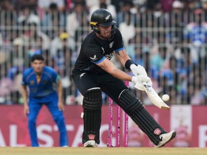 New Zealand’s Fin Allen plays a ramp shot during the T20 World Cup cricket match against United Arab Emirates in Chennai, India, yesterday.
