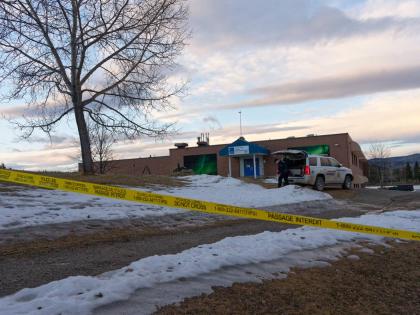Police began putting tape out near the Tumbler Ridge Secondary School and surrounding buildings in Tumbler Ridge, British Columbia on February 11, 2026.