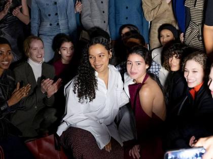Post-show, a beaming Rachel Scott (crouching, at centre) shared a backstage moment with the models who walked for her inaugural Proenza Schouler collection.