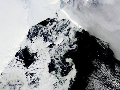 This satellite image provided by NASA, shows icebergs that formed through an ice shelf collapse. Dozens of Antarctica’s ice shelves, floating extensions of glaciers, showed significant shrinking between 1997 and 2021.