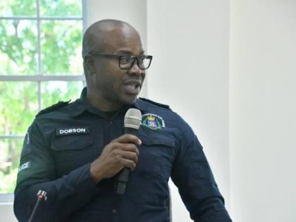 Head of the Westmoreland Police Division, Senior Superintendent of Police, Othneil Dobson, giving remarks during the monthly meeting of the Westmoreland Municipal Corporation in Savanna-la-Mar on February 12. 