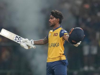 Sri Lanka’s Pathum Nissanka celebrates scoring a century during the T20 World Cup cricket match against Australia in Pallekele, Sri Lanka yesterday.