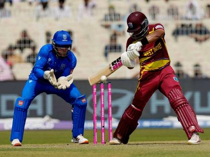 West Indies skipper Shai Hope in action against Italy during their ICC T20 World Cup cricket match yesterday. Hope made 75.