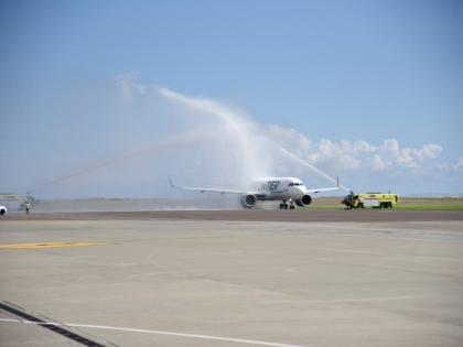 
A Water Arch ceremony was done to signify the starting of the flight route on the apron at the Norman Manley International Airport on November 7, 2022. 