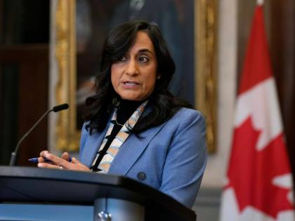 Canada Minister of Foreign Affairs Anita Anand speaks at a news conference regarding the security situation in Mexico, in the Foyer of the House of Commons on Parliament Hill in Ottawa, on Monday, February 23, 2026. 