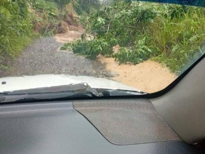 
Floodwaters cover a section of the roadway leading to Baxter’s Mountain Primary School in St Mary after heavy rains caused a nearby fording to overflow on on February 25, 2026,