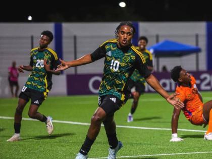 Jamaica’s Jabarie Howell celebrates scoring in the Concacaf Under-20 Qualifiers.