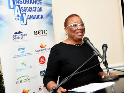 Rudolph Brown/Photographer
Newly elected president of the Insurance Association of Jamaica (IAJ), Sharon Donaldson, speaks during IAJ annual general meeting at the Courtleigh Hotel in New Kingston on Wednesday, May 11, 2022.