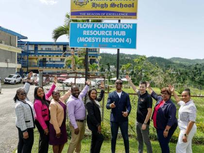 Pictured from left at the unveiling are; Dr. Susan Simms, education officer in the Ministry of Education (MOE), Tajnah Rowe, safety and security officer, MOE, Beverley Feare, principal of Maud McLeod High School, Dale Bedasse, education officer, MOE, Dr. S