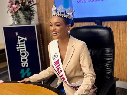 Miss Jamaica World 2025 Nevaeh Allen during her recent visit to the Sagility Angels location in St Catherine, where she participated in a fireside-style chat in the company’s boardroom ahead of International Women’s Day.