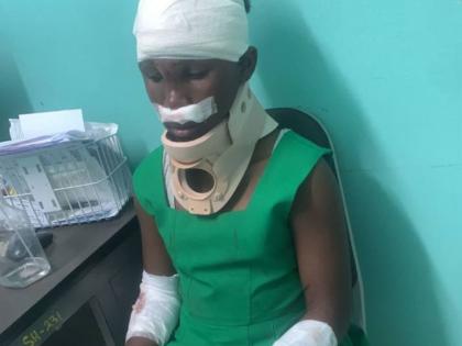 Shaville Moodie being treated after the accident.