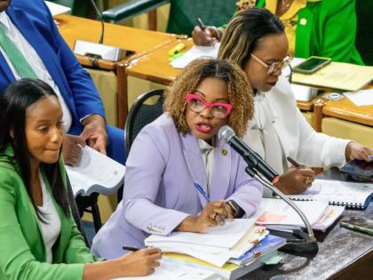 Minister of Education, Skills, Youth and Information, Senator Dr Dana Morris Dixon (centre), addresses Friday’s (March 6) meeting of the Standing Finance Committee of the House of Representatives, whose members reviewed the 2026/27 Estimates of Expenditu