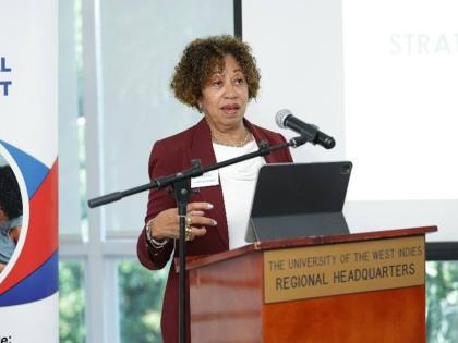 Diane Edwards, director of the Professional Services Unit at the Mona School of Business and Management (MSBM), delivers opening remarks at the MSBM Strategic Insights Seminar Series – Seminar 2 held at The University of the West Indies Regional Headquar