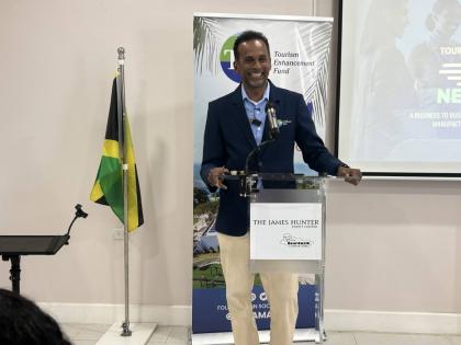 Dr Carey Wallace, executive director of the Tourism Enhancement Fund, addresses participants at the Tourism Linkages Network speed networking forum in Negril, Westmoreland.